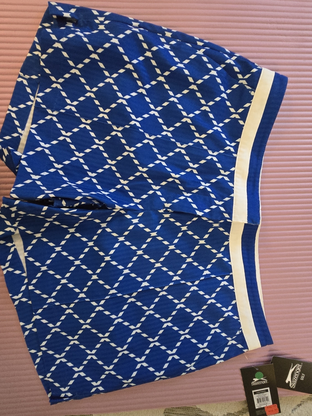 Slazenger Blue Geometric Athletic Shorts with Cream Trim